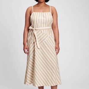 GAP Cotton Beige and White Striped Midi Dress